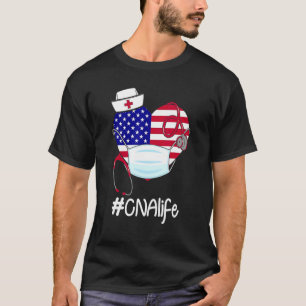 Camiseta Bonés do estetoscópio Cna Life Heart American Flag