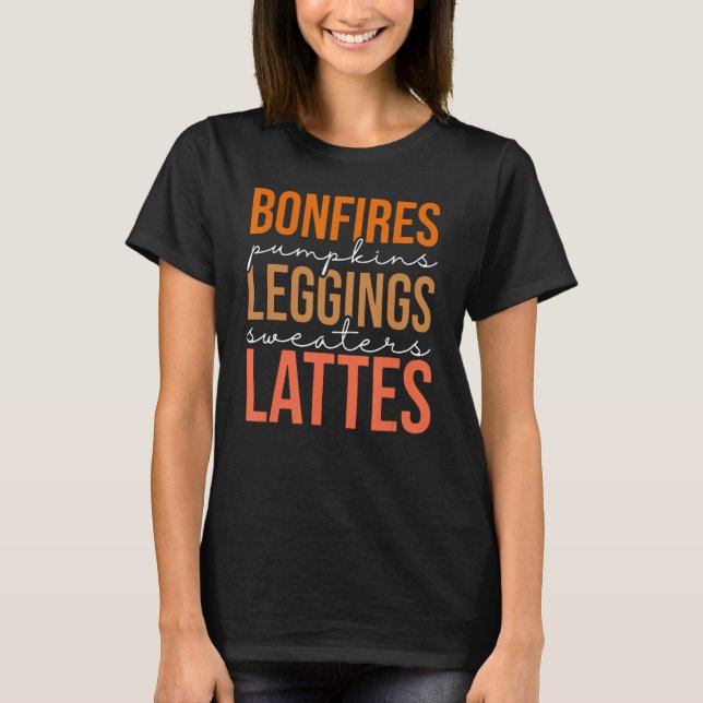 Camiseta Bonfire Pumpkins Leggings Sweater Lattes (Frente)