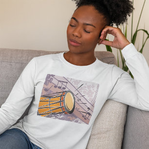 Camiseta Bongo Drum Music Womens Capa Longa