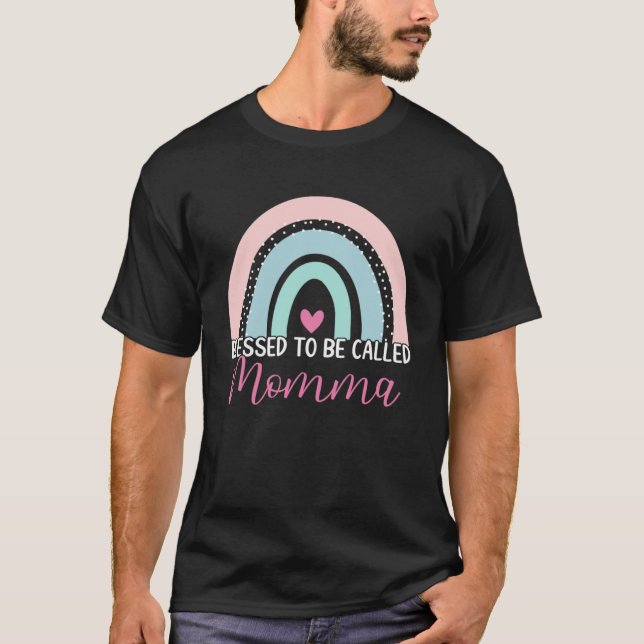 Camiseta Bonita Abençoada, Chamada Mamma Boho Rainbow Mãe G (Frente)