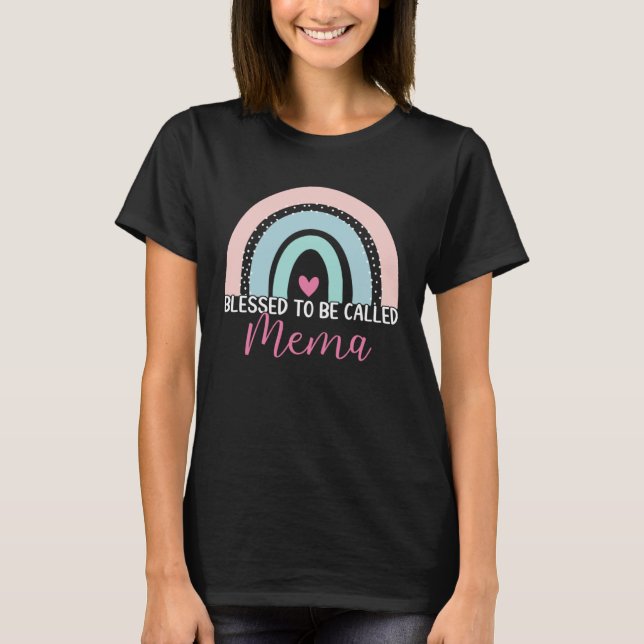 Camiseta Bonita Abençoada, Chamada Mema Boho Rainbow Mãe Gr (Frente)