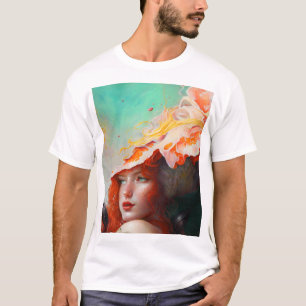 Camiseta Bonita Abstrato de Arte Vermelha Ginger Girl