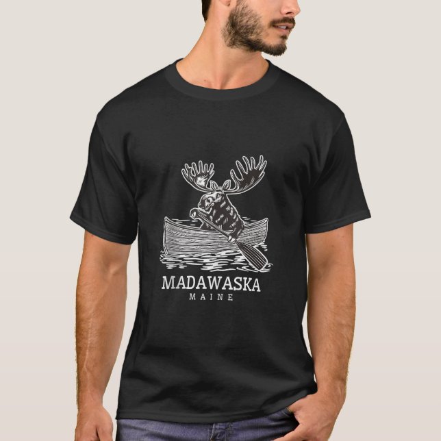 Camiseta Bonita alce de remar em Madawaska Maine me canoa (Frente)