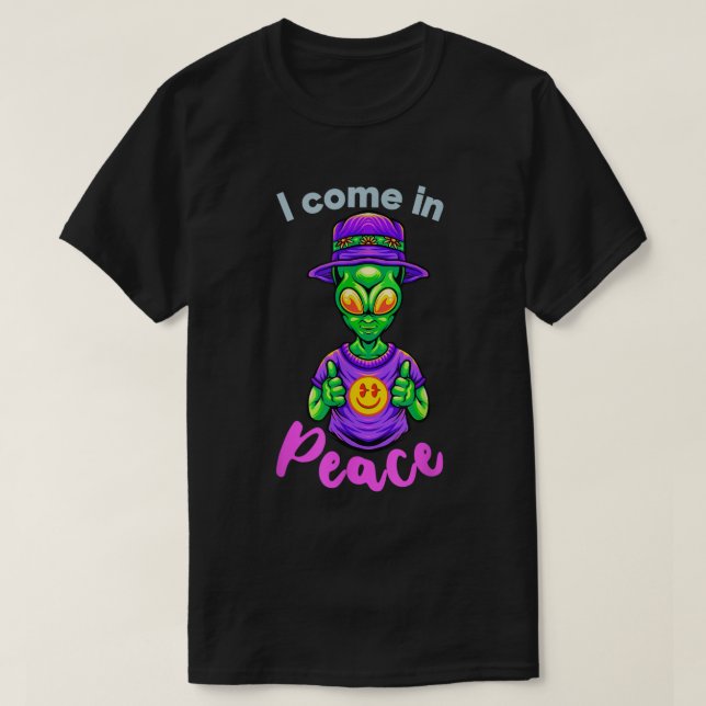 Camiseta Bonita Alienígena Eu Vim Em Paz Engraçado Refriger (Frente do Design)