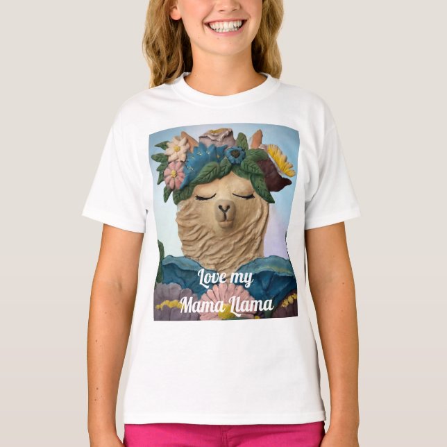 Camiseta Bonita Ama minha mãe Llama teia para crianças (Frente)