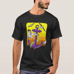 Camiseta Bonita âncora com pontas e gaivotas costeiras e