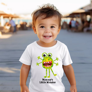 Camiseta Bonita animação verde monstro engraçado para crian
