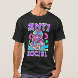 Camiseta Bonita Anti-Socials Vaporwave Animy Japonês E