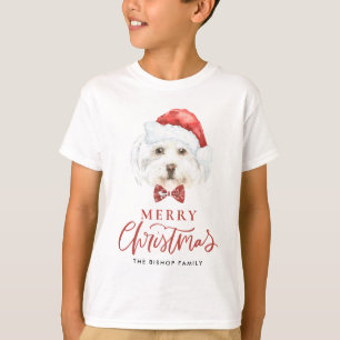 Camiseta Bonita Aquarela Maltês Papais noeis Feliz Natal