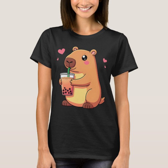 Camiseta Bonita Bebendo Capybara Boba Bubble Tea Women Girl (Frente)