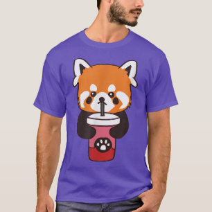 Camiseta Bonita Bebendo de Panda Vermelha Boba Tea Engraçad