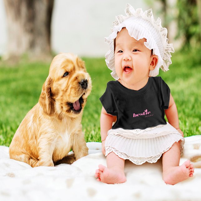 Camiseta Bonita Bestie Menina Coração Design Rosa T-Shi Beb (Criador carregado)