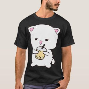 Camiseta Bonita Boba Cat Com Boba Tea Cat Bble Bebendo Te
