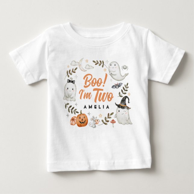 Camiseta Bonita Boo de Aniversário do Halloween! Sou Dois B (Frente)