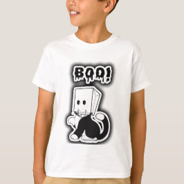 Camiseta Bonita "Boo"! Gato Preto com Máscara de Saco de Pa