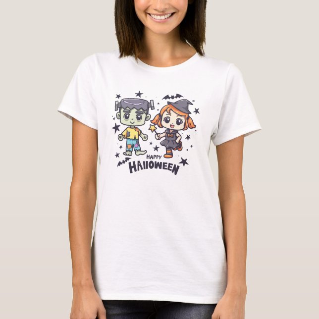 Camiseta Bonita Bruxa e Zombie Boy Mischievous (Frente)