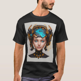Camiseta Bonita Cabeça Cyborg com Circuitos
