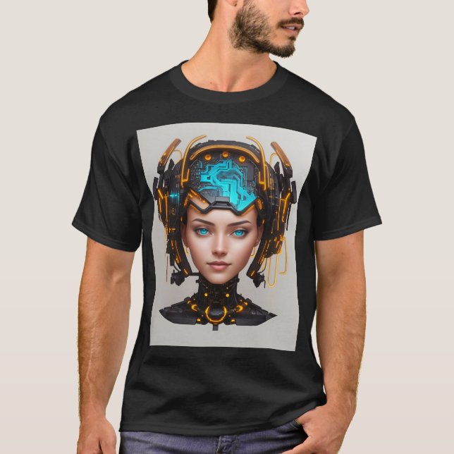 Camiseta Bonita Cabeça Cyborg com Circuitos (Frente)