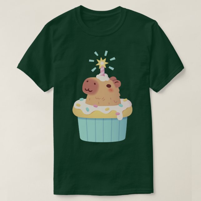 Camiseta Bonita Capybara Em Cupcake Engraçada (Frente do Design)