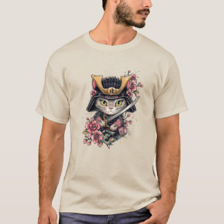 Camiseta Bonita Cat Samurai Cherry Blossom Art