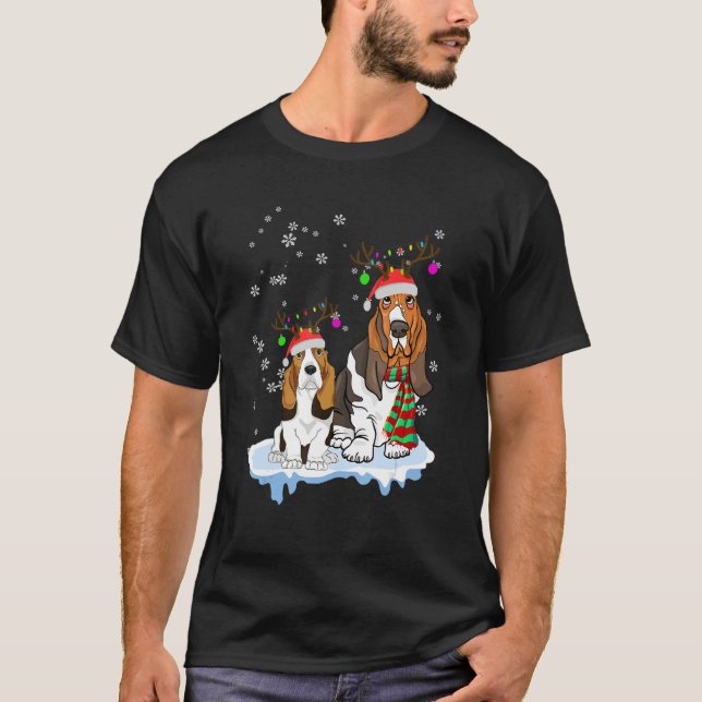 Camiseta Bonita cesta de Natal Hound Santa Hats Reindeer Do (Frente)