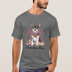 Camiseta Bonita Chihuahua Mãe Flor Feliz Dia de as mães Amo