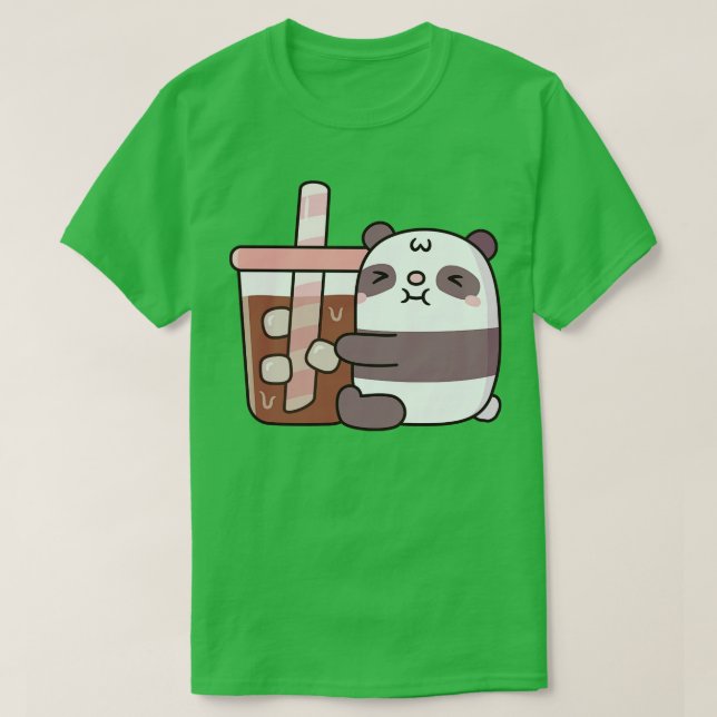Camiseta Bonita Chubby Panda Bear Abraçando Café Forçado (Frente do Design)