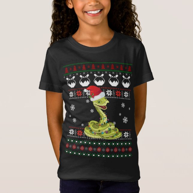 Camiseta Bonita Cobra Feia Doce Natal Luz Pajama Gif (Frente)