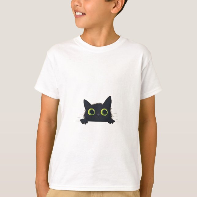 Camiseta Bonita Design de Gato Negro (Frente)