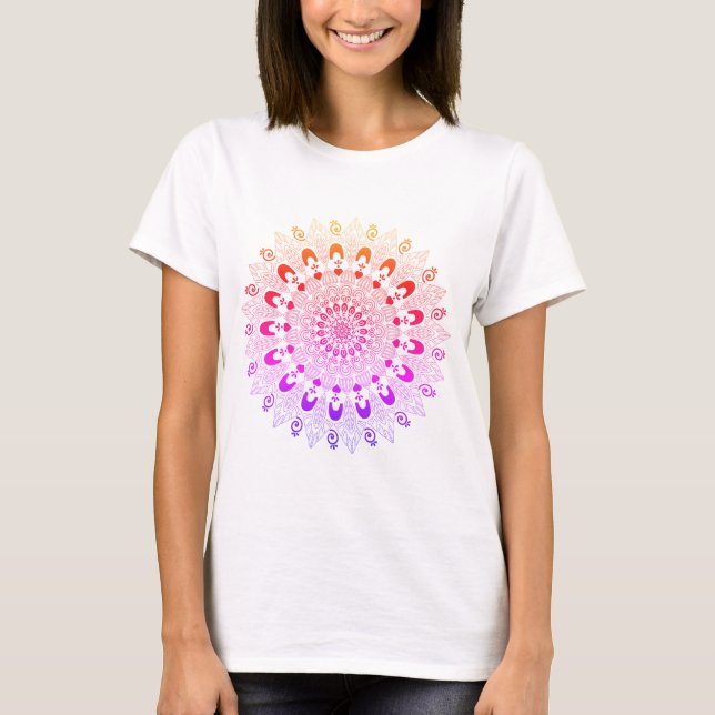 Camiseta Bonita Design de madeira colorida de mandala (Frente)