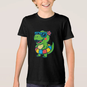 Camiseta Bonita Dino de Verão com óculos de sol e Floatie