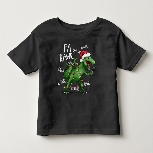 Camiseta Bonita Fa Rawr Rawr Cantando Dinossauro de Natal (Frente)