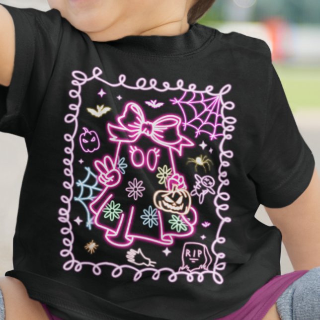 Camiseta Bonita Faux Neon Brilhante Halloween Spooky Ghost  (Criador carregado)