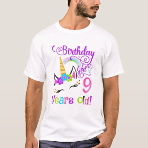 Camiseta Bonita Festa de aniversário Unicorn 9ª Menina De
