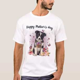 Camiseta Bonita fronteira Collie Mãe Flor Dia de as mães 