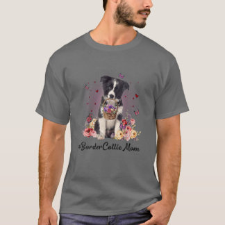 Camiseta Bonita fronteira Collie Mãe Flor Dia de as mães Fe