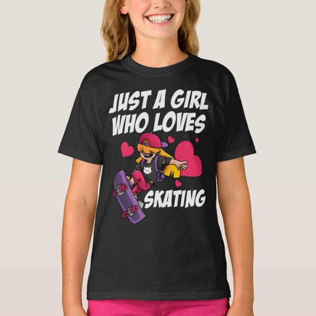 Camiseta Bonita Garota De Skateboard Para Crianças Mulheres (Frente)