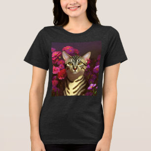 Camiseta Bonita Gato de Mau Egípcio em Jardim Noturno