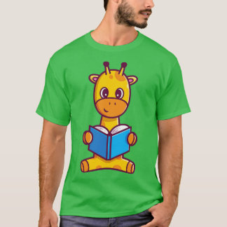 Camiseta Bonita Girafa Lendo Cartoon de Livro