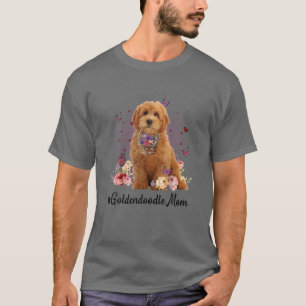 Camiseta Bonita Goldendoodle Mãe Flor Dia de as mães Feliz 