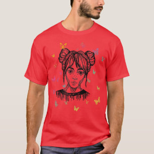 Camiseta Bonita Mão Desenhou Anima com Butterlies Premium