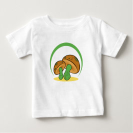 Camiseta Bonita Marrom Cartoon Verde Mushroom Fungi Art