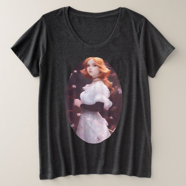 Camiseta Bonita Menina Entre Retrato De Flores Rosa (Frente do Design)