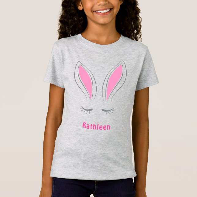 Camiseta Bonita Menina Rosa Rosa, Coelhinha, Orelhas (Frente)