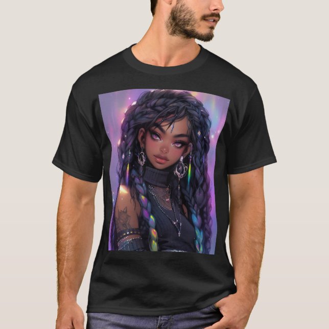 Camiseta Bonita Na moda de Animação de Cabelo Travado (Frente)