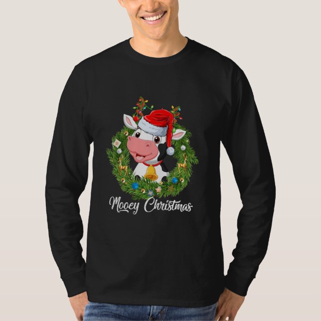 Camiseta Bonita Novilhas de Natal Belas Vacas Festas de Nat (Frente)