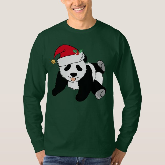 Camiseta Bonita Papai noel de Urso de Panda de Natal Longa (Frente)