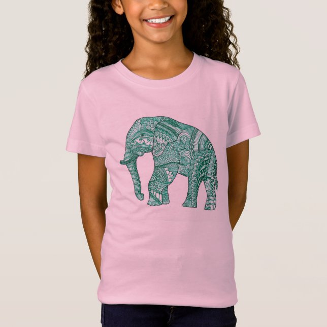 Camiseta bonita para uma garota com elefante padro (Frente)