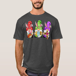 Camiseta Bonita Páscoa Dia Três Gnomos Primavera Coelhinha