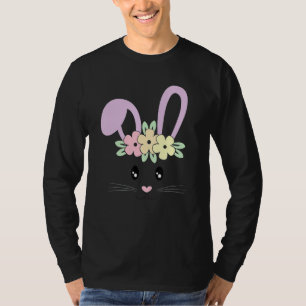 Camiseta Bonita Páscoa Floral Coelhinha Com Rosto De Pastel